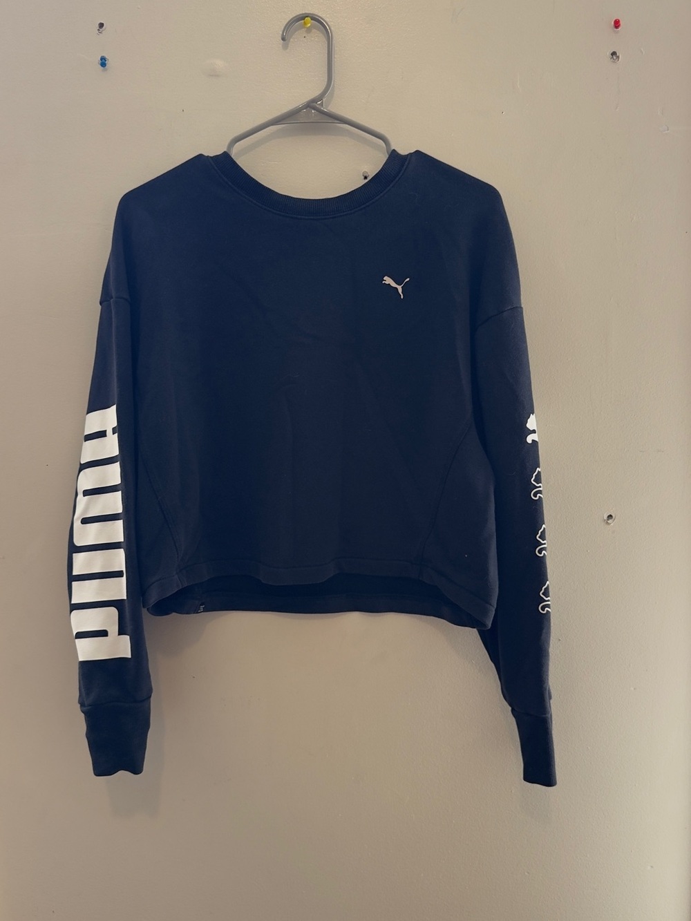 Puma Black Cropped Sweatshirt with White Sleeve Graphics